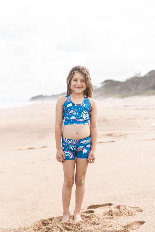 Rainbow Smiles Gymnastics Crop Top and Shorts Set